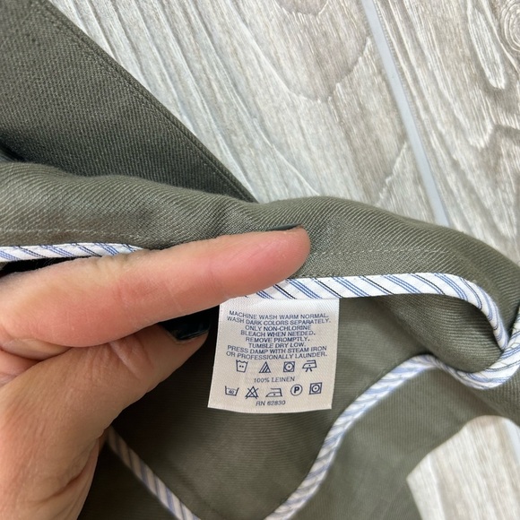 Lands End Linen Olive Green Open Front Boxy Blazer Jacket 20W - Picture 6 of 13